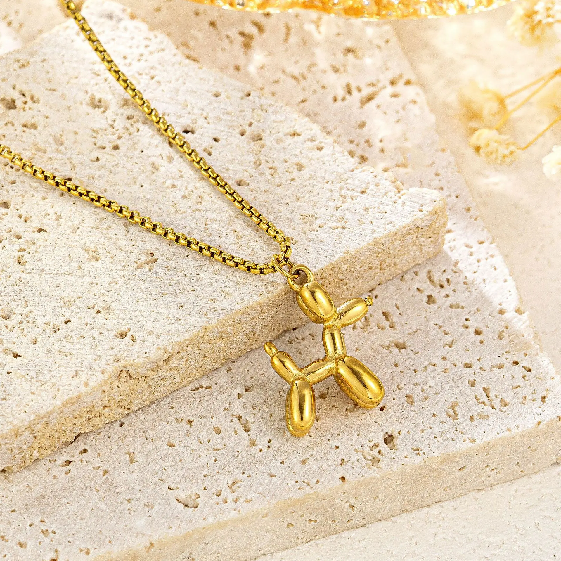 316L Stainless Steel Cute Style Balloon Dog Golden Pendant Necklace Sweet Funny Clavicle Chain Unique Girl Birthday Gift image 5