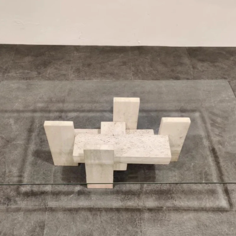 

Light luxury simple yellow travertine rectangular coffee table