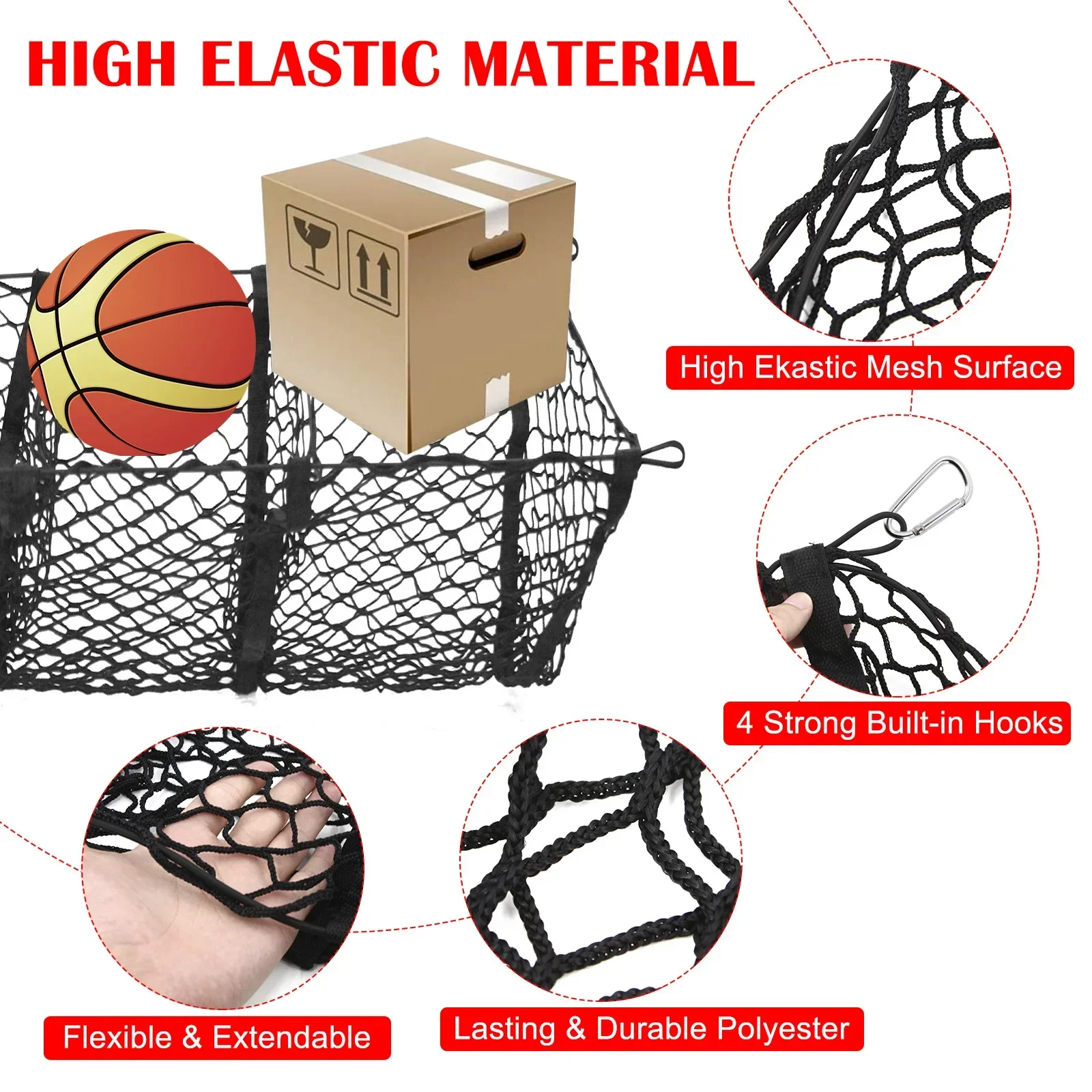 3/4 Pocket Cargo Net Trunk Luggage Storage Organiser Mesh Universal For Nissan Navara Frontier Brute D40 D22 NP300 NV200 Titan