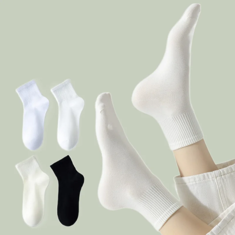 2/5 Pairs 2024 New Summer Sweat-absorbing Women's Spring And Summer Low-top Mid-tube Socks White Women's Mid-short Tube Socks