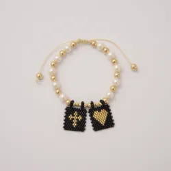 Handmade Shell Pearl Bracelet with Heart Cross Miyuki Beads, 24K Gold Plated Copper, Imitation Pearl