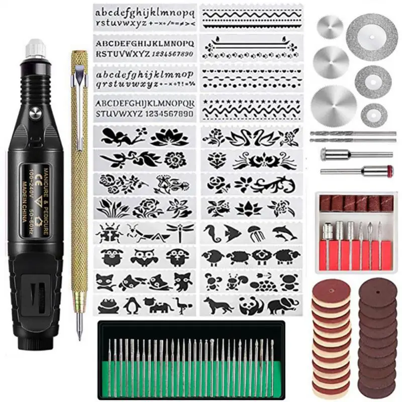 108Pcs Wood Router Engraving Tool Kit Multi-Functional Electric Corded Micro Engraver Etching Pen DIY Rotary Tool With Scriber