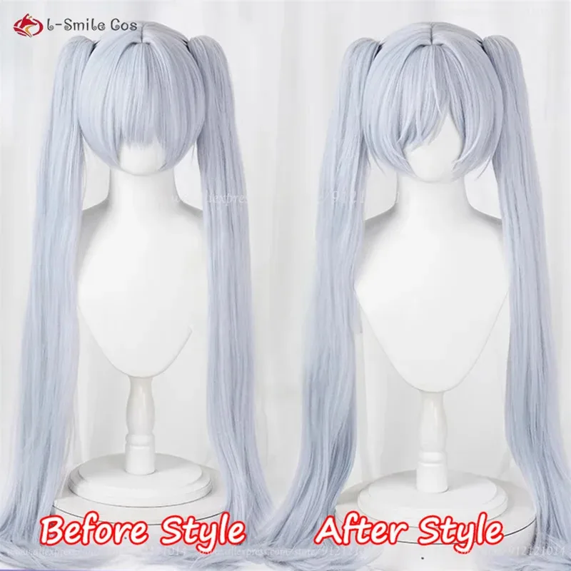 Nikke-Peluca de Cosplay de Cenicienta, cola de caballo doble, púrpura, gris, 90cm, pelo sintético resistente al calor, peluca de disfraces de Anime para Halloween