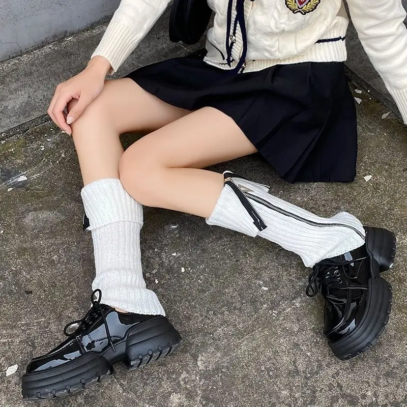 Серые носки с боковой молнией для девочек, осенние и зимние студенческие стильные простые и универсальные трендовые носки для сохранения тепла