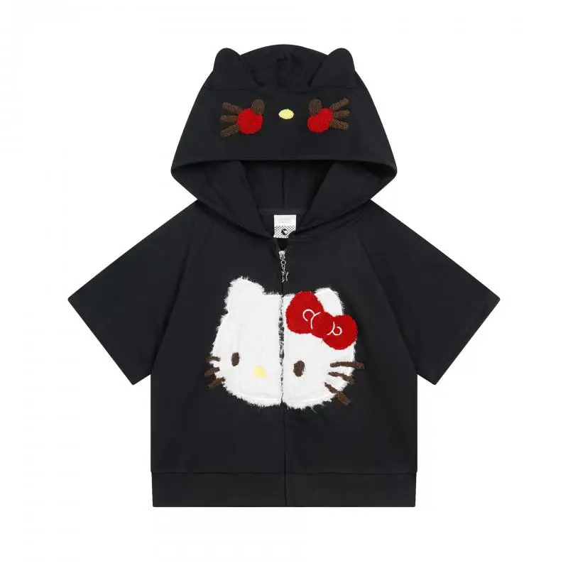 

Hello Kitty Vest Hoodie Cardigan Half-Sleeved Sanrio Sweatshirt Cute Fashion Trendy Brand Zipper Top Cartoon Clothing Top Gift