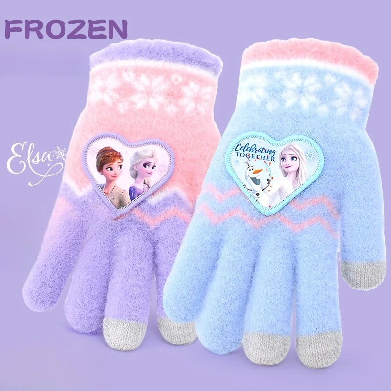 قفازات مينيسو ديزني للأطفال، قفازات دافئة للفتيات بخمسة أصابع، قفازات Aisa للفتيات ذات الأصابع المقسمة، شاشة لمس محبوكة