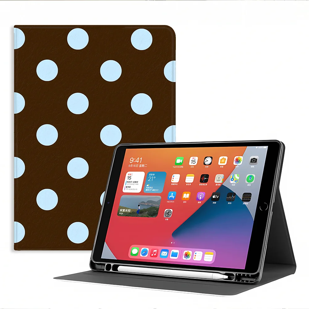 Brown Polka Dot Case for Apple iPad Pro11 13 10th 7/8/9th Air 11 13 M4 M3 M2 A16 2026 With Pencil Holder Air 4/5/6th