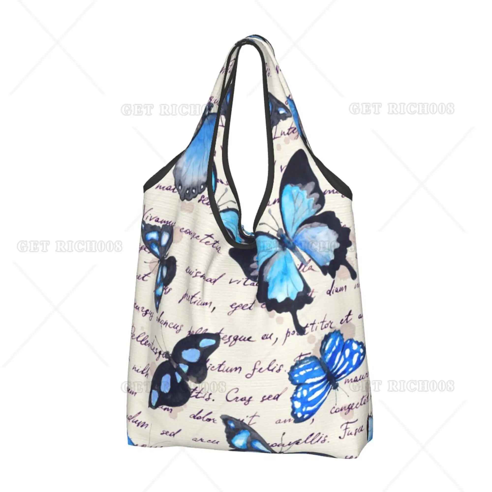 Retro Butterfly Women Shooper Shopping Bag Folding Tote Bag Grocery Bags Reusable Tote Bag for Outdoor Eco Bag Picnic