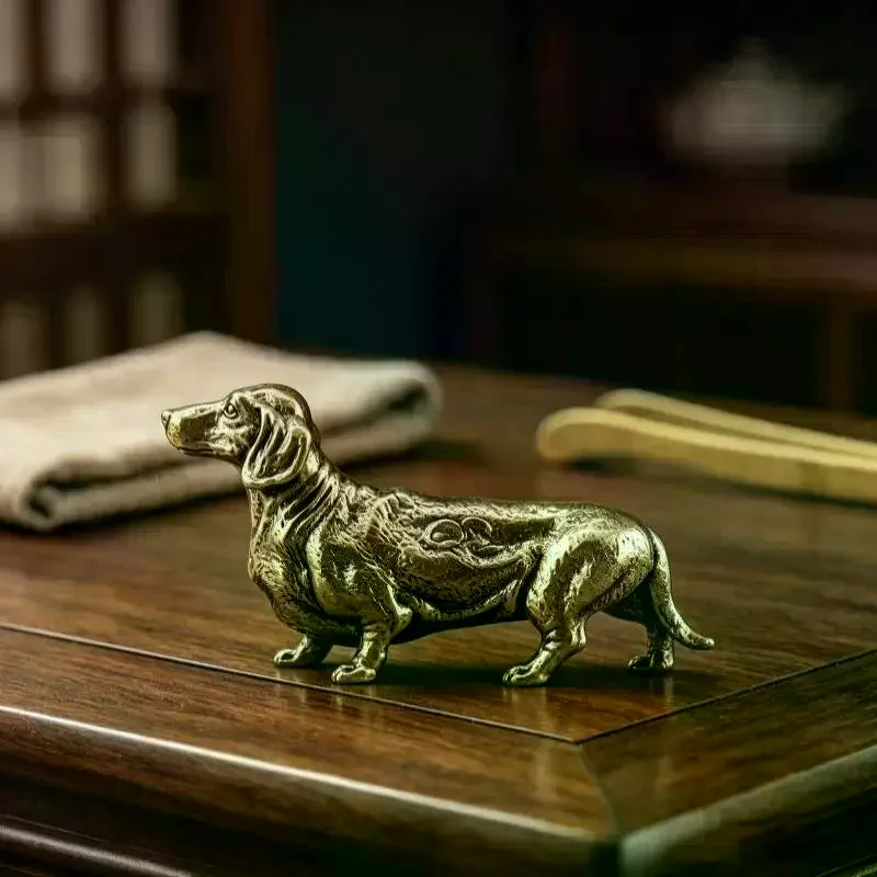 Loyal Brass Dachshund Figurine Long Body Short Leg Dog Metal Statue Miniature Tabletop Ornament For Home Decor Crafts Gift