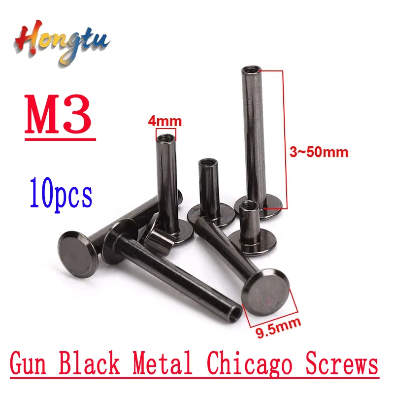 

10pcs Gun Black Metal Chicago Screws - Long Studs/Rivets for Leather Craft. Hardware accessories with rod length 3~50mm.
