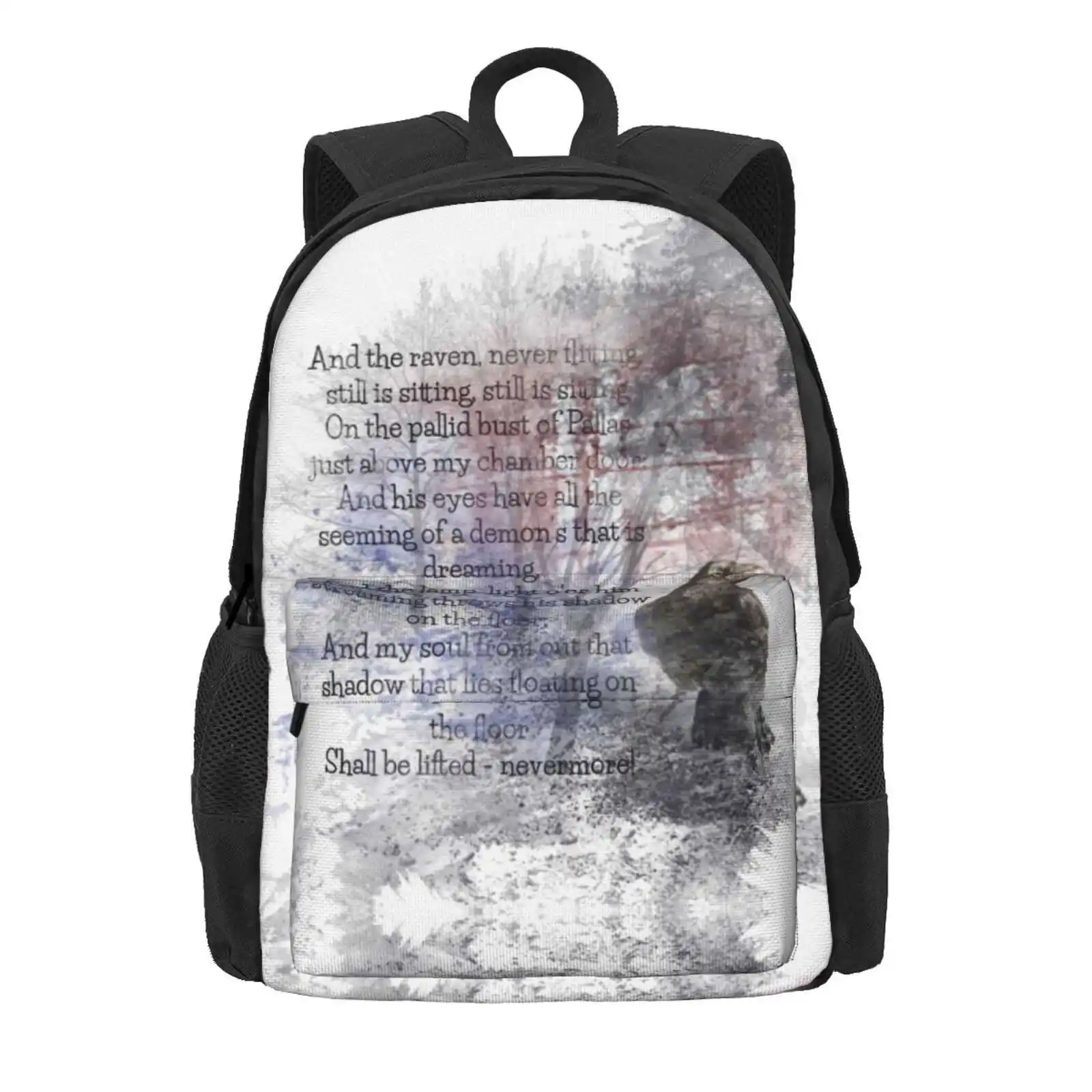 Edgar Allan Poe Poem The Raven Hot Sale Schoolbag Backpack Fashion Bags Edgar Allan Poe Poem The Raven Watercolor Bird