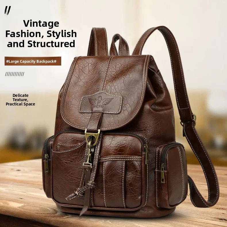 Retro Hong Kong Style Women's Backpack Fashionable Casual Travel Bag Soft Handle Waterproof Polyester Inner Material Foldable