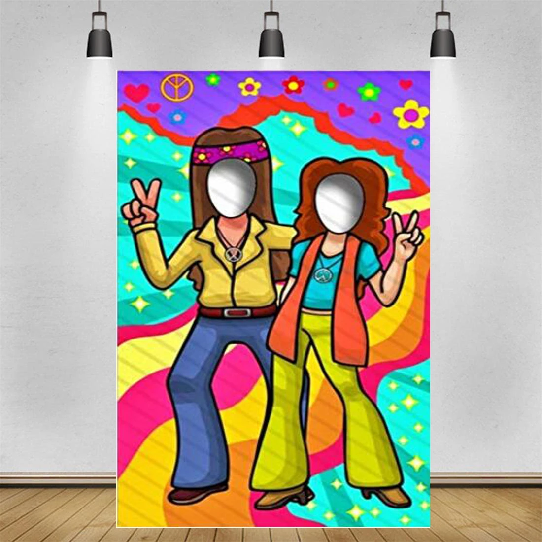 

70s Party Hippy Hole In Face Party Selfie Photo Photography Backdrop Props Disco Party Decoration Background Banner Poster