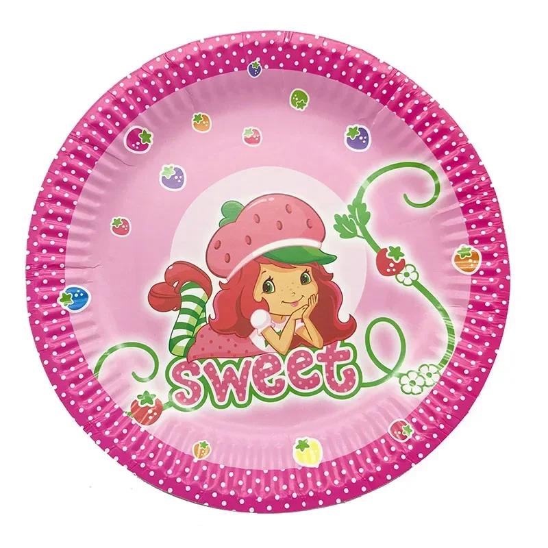 Strawberry Shortcake Theme Disposable Party Tableware Strawberry Pink Girl Birthday Party Decorations Paper Napkin Popcorn Box