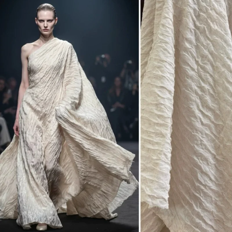 

Pique Seersucker Fabric Pleated Composite DIY Home Craft Material 20%Linen Elegant Dress Formal Gown Bridal Wedding Cardigan