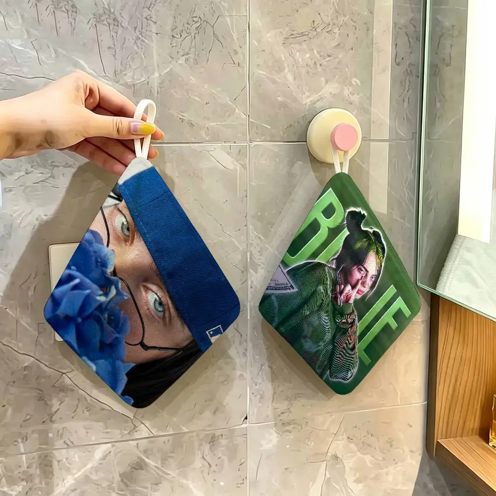 B-BillieS Singer E-EilishS Polyester Cotton Hand Wiping Towel, Hanging Towel, Quick Dry for Kitchen Bathroom Daily Supplies
