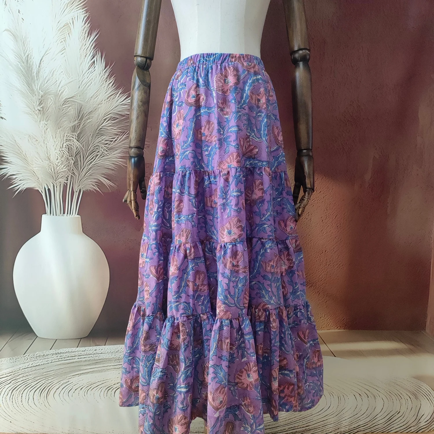 India Handmade block printed Flower Printed Pure Cotton Fabric for Needlework Clothing Dresses Shirts Head Scarf DIY Sewing