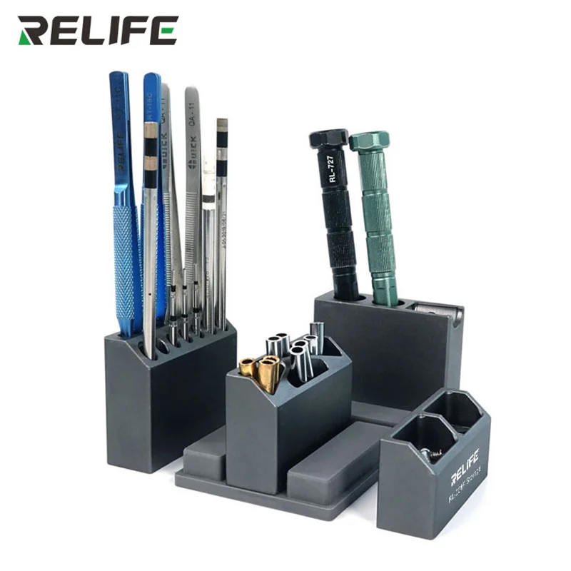 RELIFE-caja de almacenamiento combinada de RL-001F, aleación de aluminio, reparación de teléfonos móviles, pinzas, destornilladores, piezas de