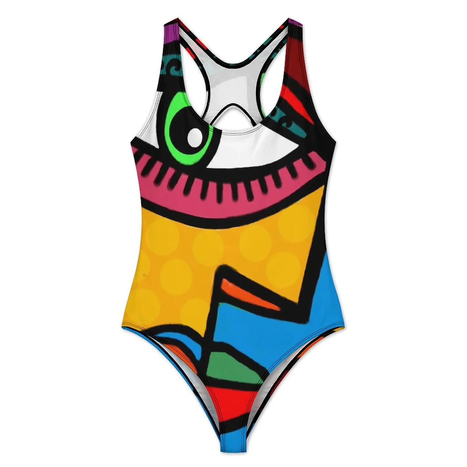 Abstract Ladies  Face Swimsuit Funky Women Push Up Swimwear One Piece Surfing Monokini Bodysuit Sexy Pattern Beachwear Plus Size