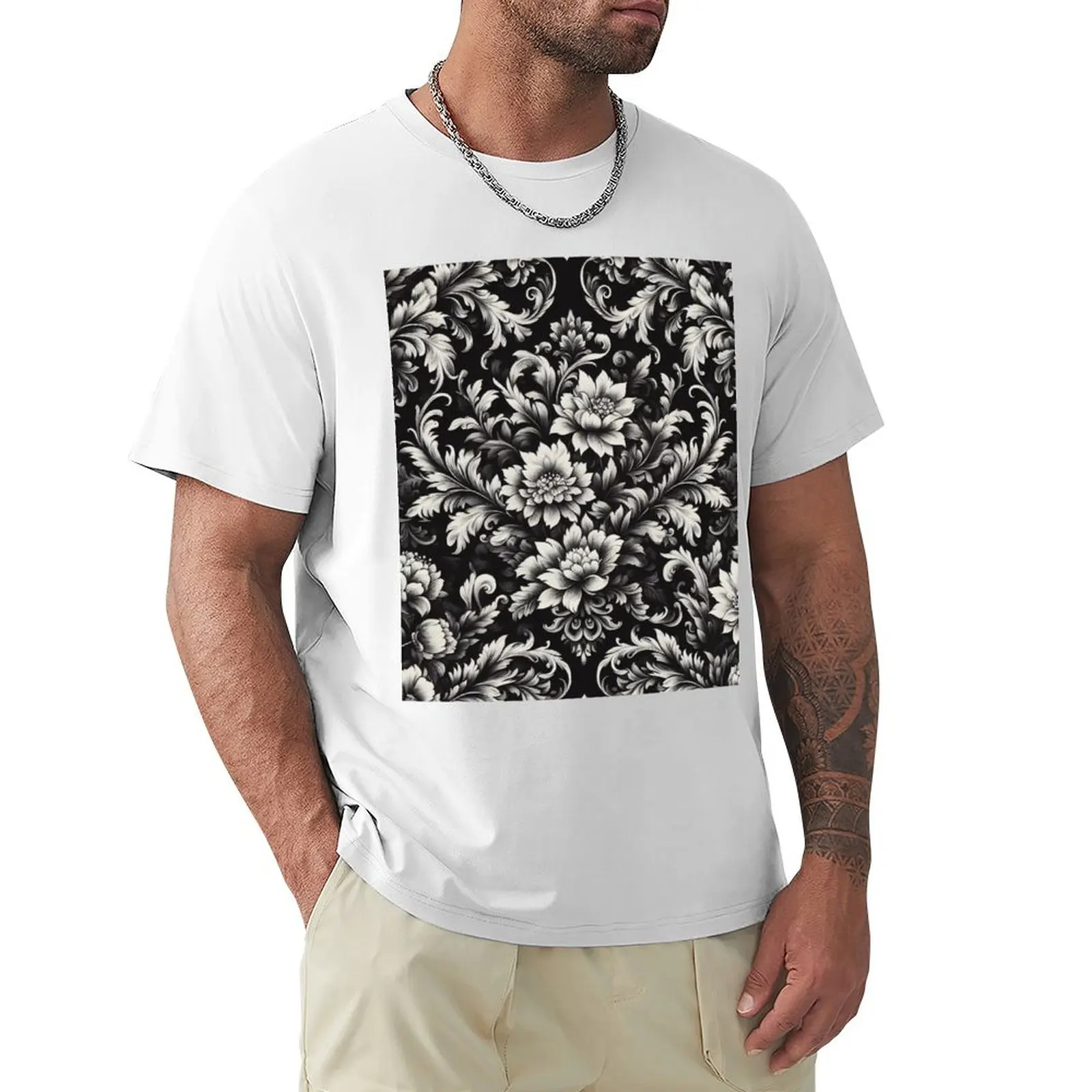 Black Floral Damask T-Shirt new edition sports fans mens champion t shirts