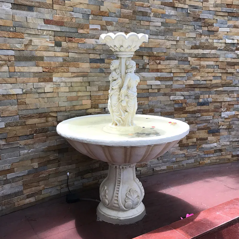 European clock in wishing pool, figure running water fountain, outdoor landscaping creative water feature ornament in courtyard