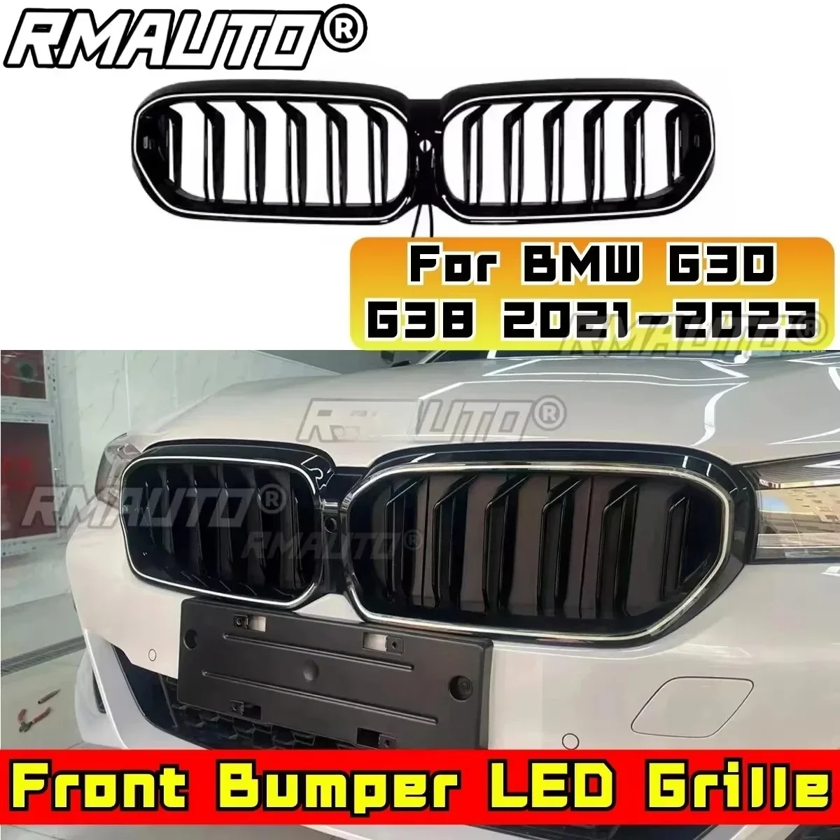 

Светодиодная передняя решетка для BMW 5 серии G30 G38 2021-2023, передний бампер автомобиля, гоночная решетка, комплект кузова, передняя светодиодная решетка, автомобильные аксессуары