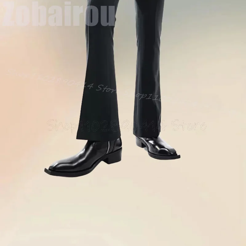 

Black Matte Leather Square Toe Mid Calf Boots Fashion Side Zipper Men Boots Luxury Handmade Party Banquet Office Men Dress Shoes
