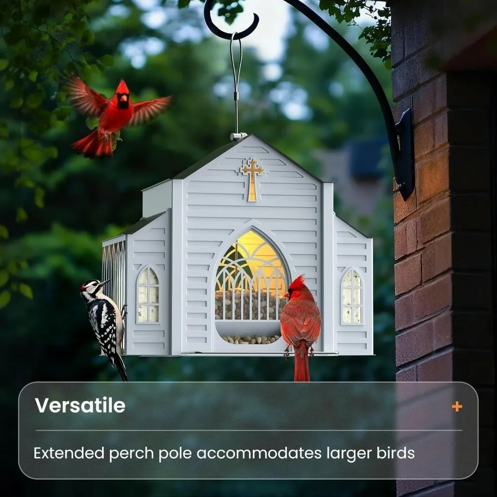 

LED Lights Solar Bird Feeder Solar-Powered Heavy-Duty Hanging Wild Bird Feeder House Shape Bird Cage Bird Feeding Station