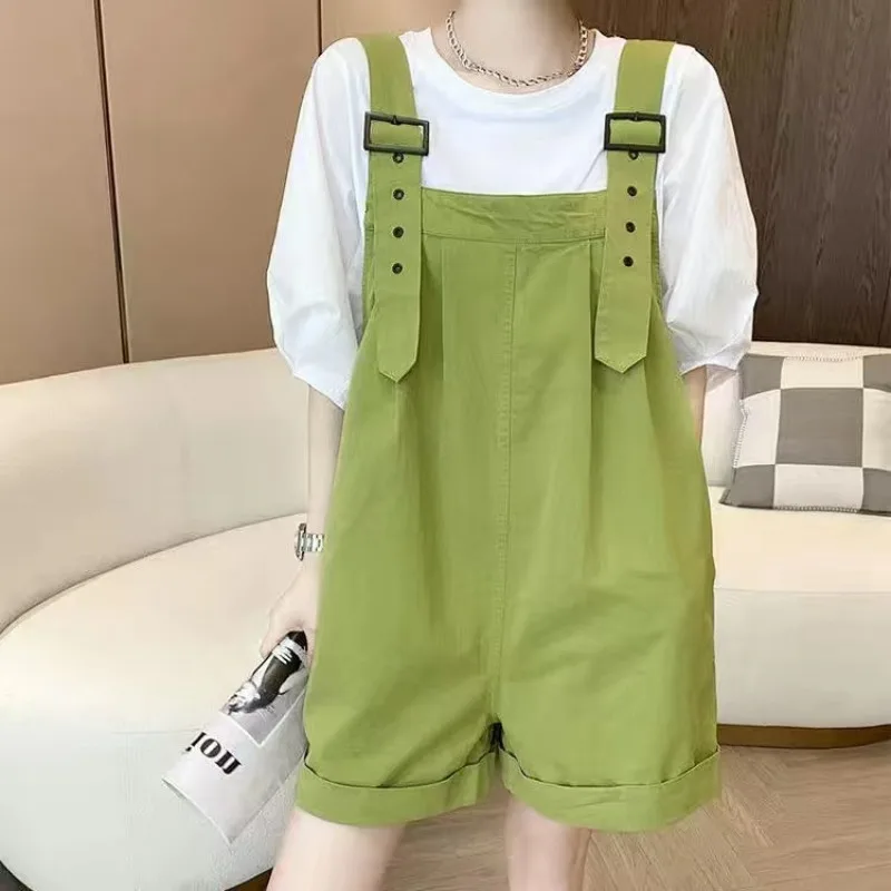 Romper Ladies Solid Student Cute College Style Summer Loose Wide Leg Pants Ulzzang High Waist Series Female Fashion Clothes