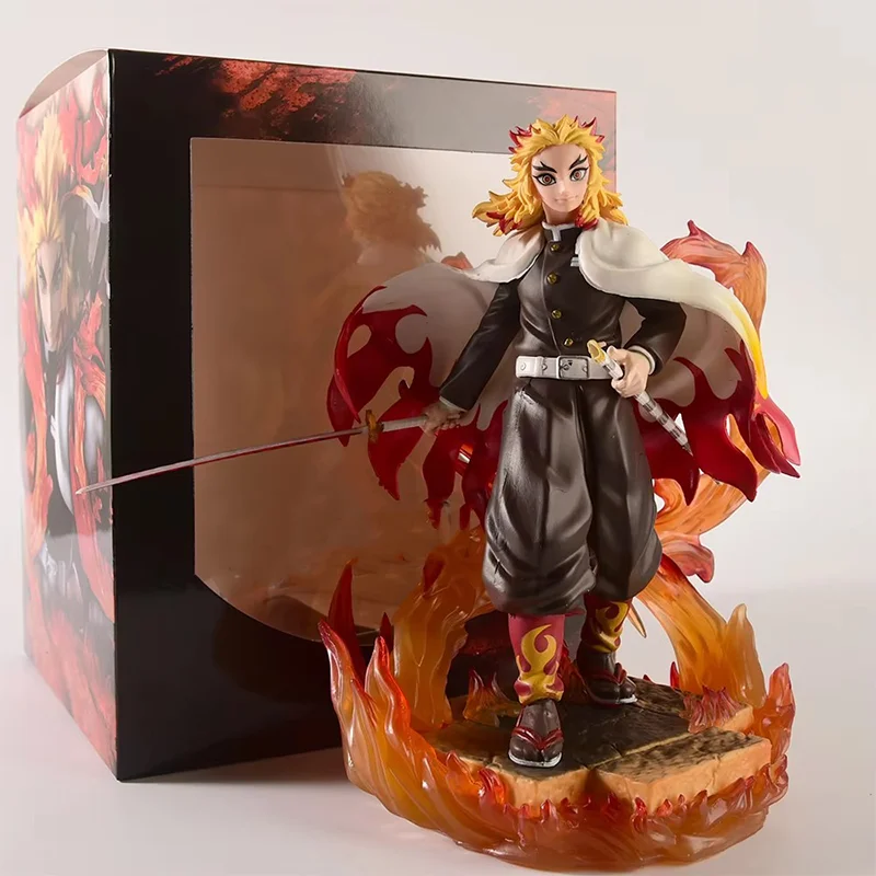 22cm Anime Demon Slayer Blade Flame Column Handmade Megahouse Decoration Purgatory Apricot Shoulang Model Statue Christmas Gift