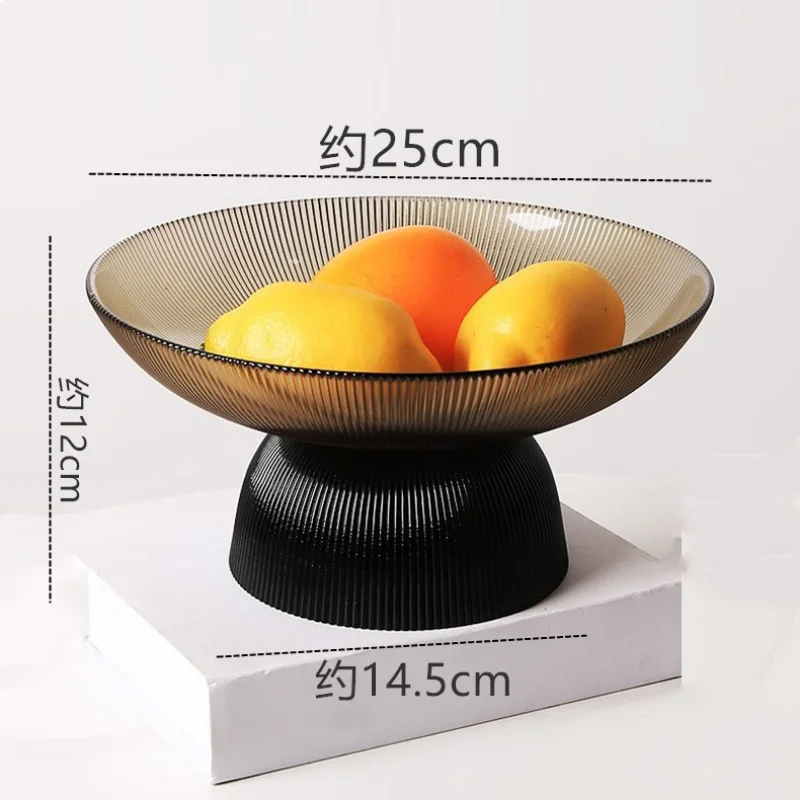 Creative Striped Glass Fruit Plate  Dessert Oatmeal Salad Bowl Living Room Decoration Transparent Candy Nut Storage Plate Decor