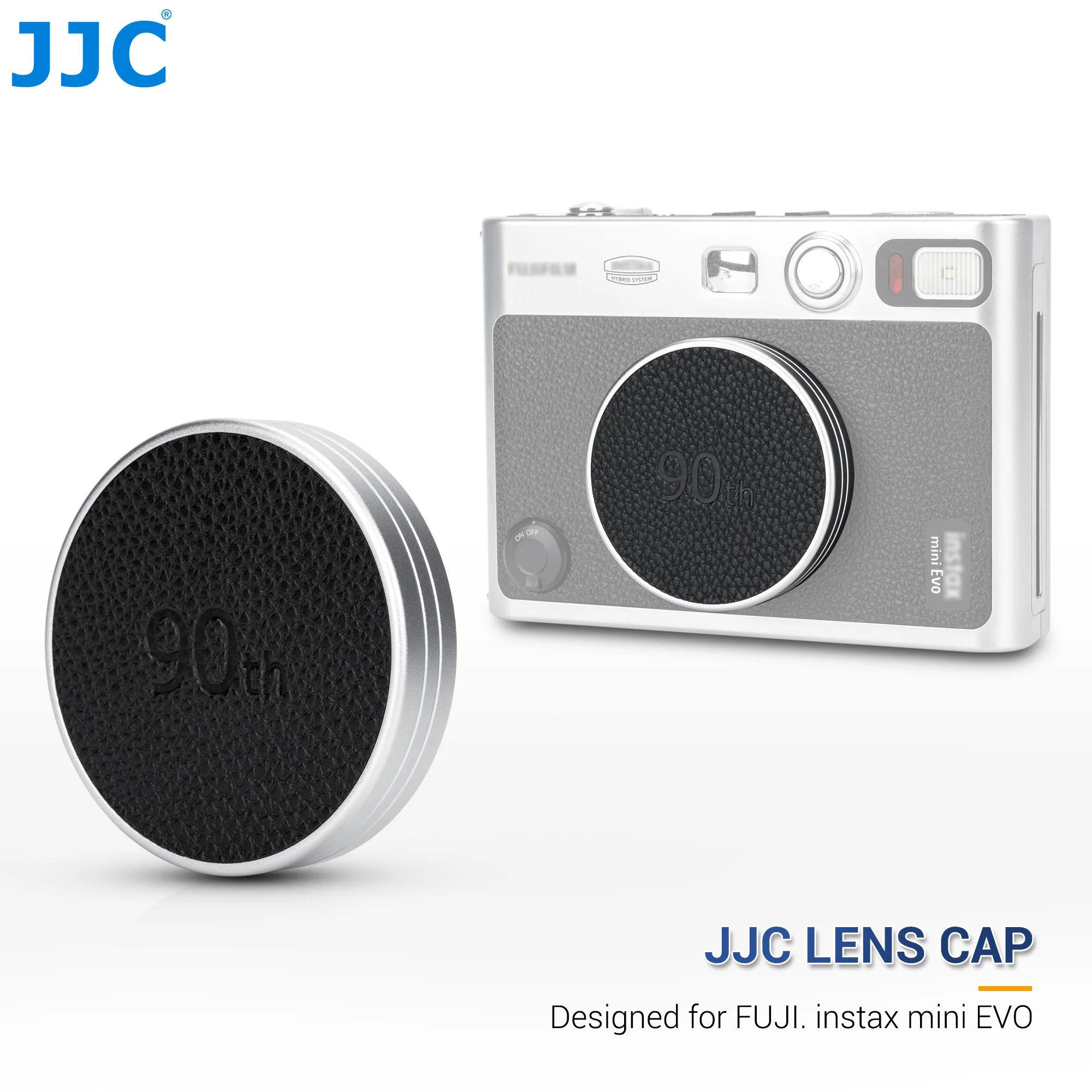 JJC Tampa de lente de couro retrô para Fujifilm Instax Mini EVO Tampa de alumínio antipoeira para Fuji Mini Evo Capa de proteção de lente