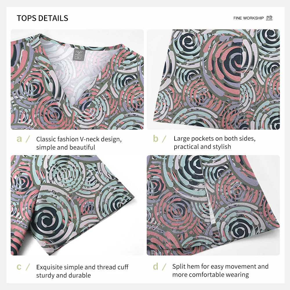 クリーン保護外科医セット女性と男性印刷医療制服調節可能な看護スクラブスーツ歯科作業服セット