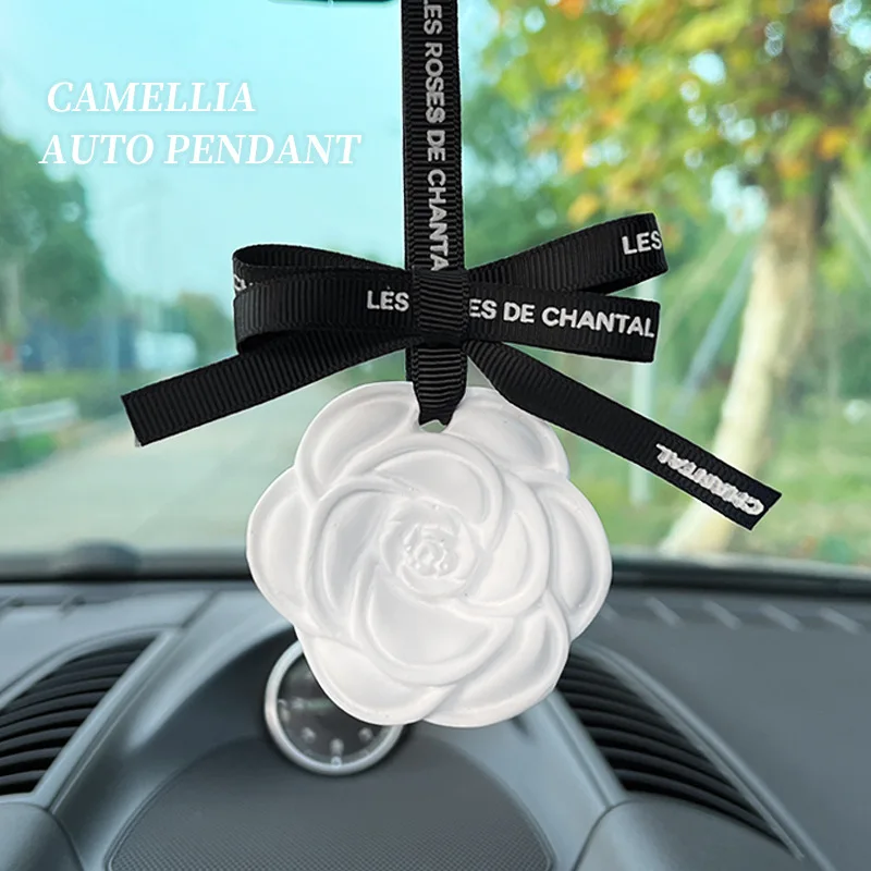 

Car Camellia Scented Creative Diffuser Stone Rearview Mirror Auto Pendant Fashion Fragrance Fresh Air Interior Pink Accessories