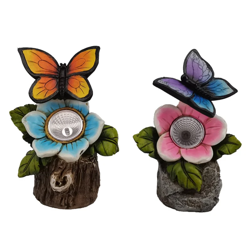 

Outdoor resin garden solar-powered simulated wood and stone lamp ornament with flowers and butterflies for the courtyardLEDSpotl