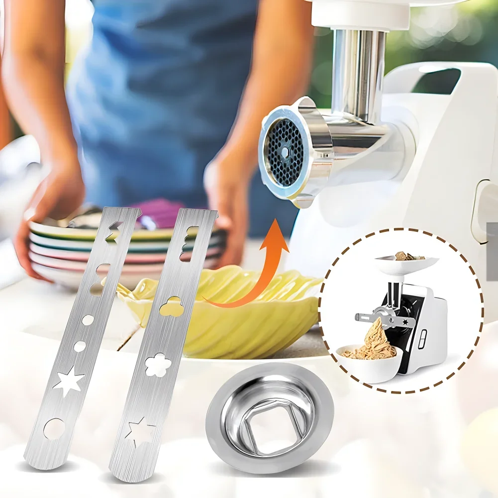 3Pcs Pastry Attachment Biscuit Attachment Stainless Steel with Connection Ring Biscuit Mould for Meat Grinder