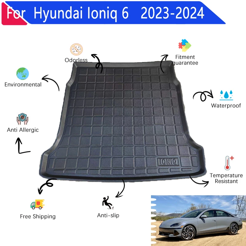 Car Trunk Mat for Hyundai Ioniq 6 Accessories 2023 2024 TPE Material Auto Easy Clean Rear Cargo Tray Trunk Mats Car Accessories