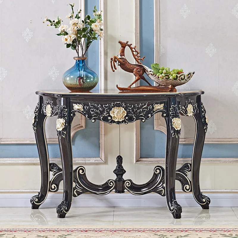 Mesa de entrada europea de madera maciza tallada con flores, mesa de entrada para sala de estar, decoración de entrada, mesa de pared para vestíbulo, mesa para pasillo de sala de estar