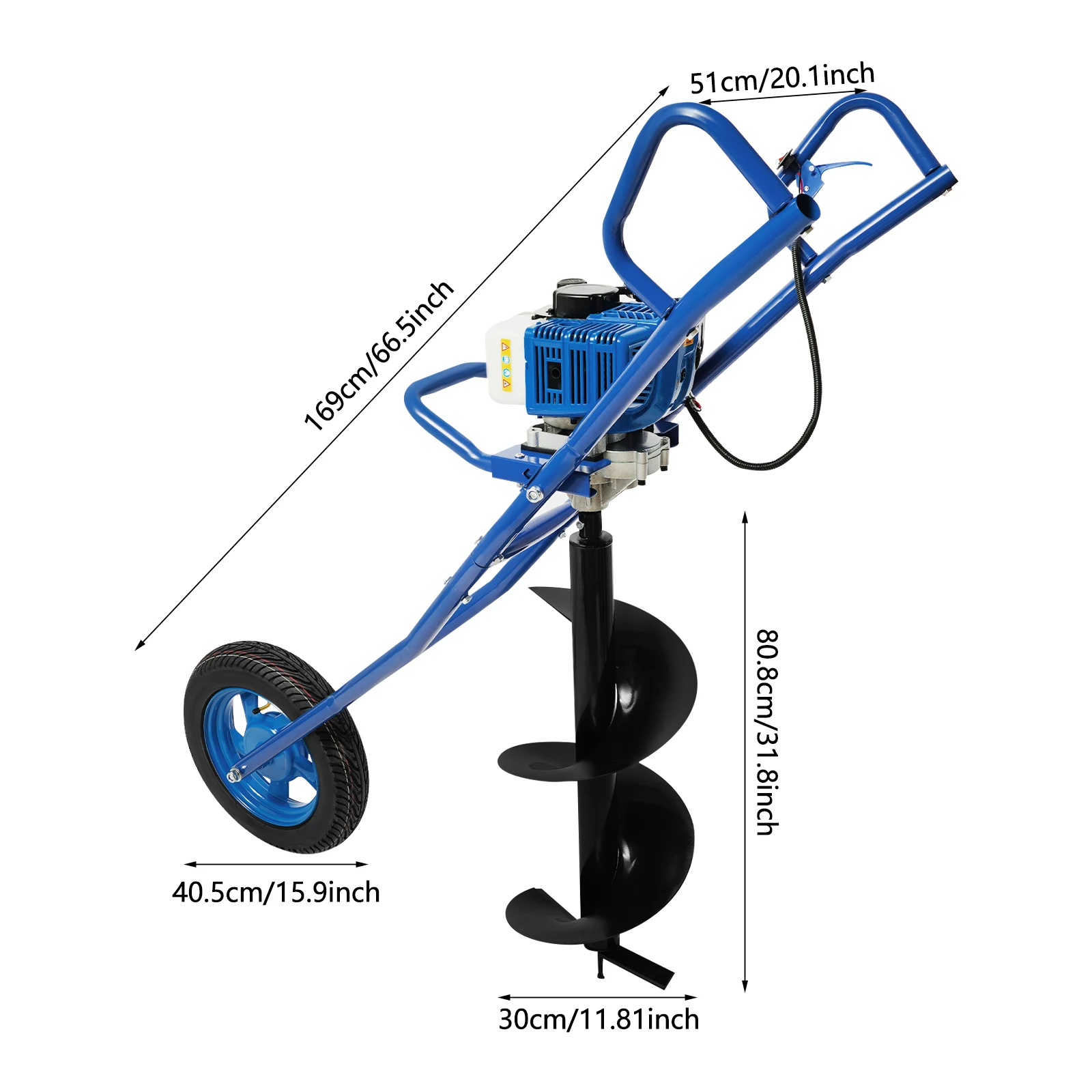 52CC 1.46KW Earth Drill with Wheel Auger Bit Portable for Fence Post Planting Excavation Projects