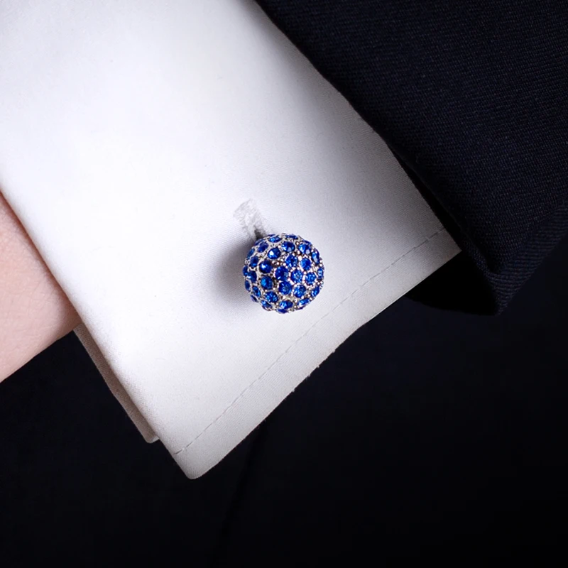 KFLK ブランドブルークリスタルボールカフス卸売ボタンデザイナー高品質シャツ結婚式カフスメンズゲスト用