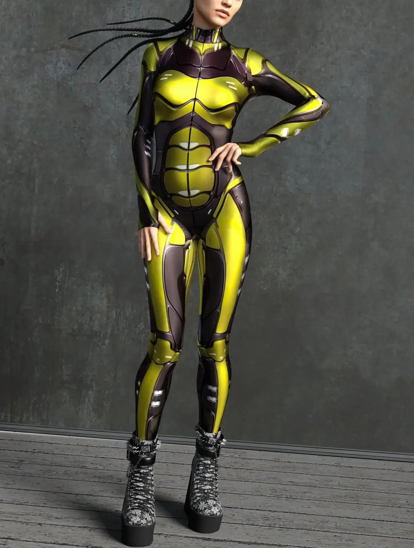 기계 펑크 코스프레 Catsuit 여성 프론트 지퍼 점프 슈트 3D 인쇄 Zentai Suit 할로윈 게임 파티 바디 슈트 성인 의상