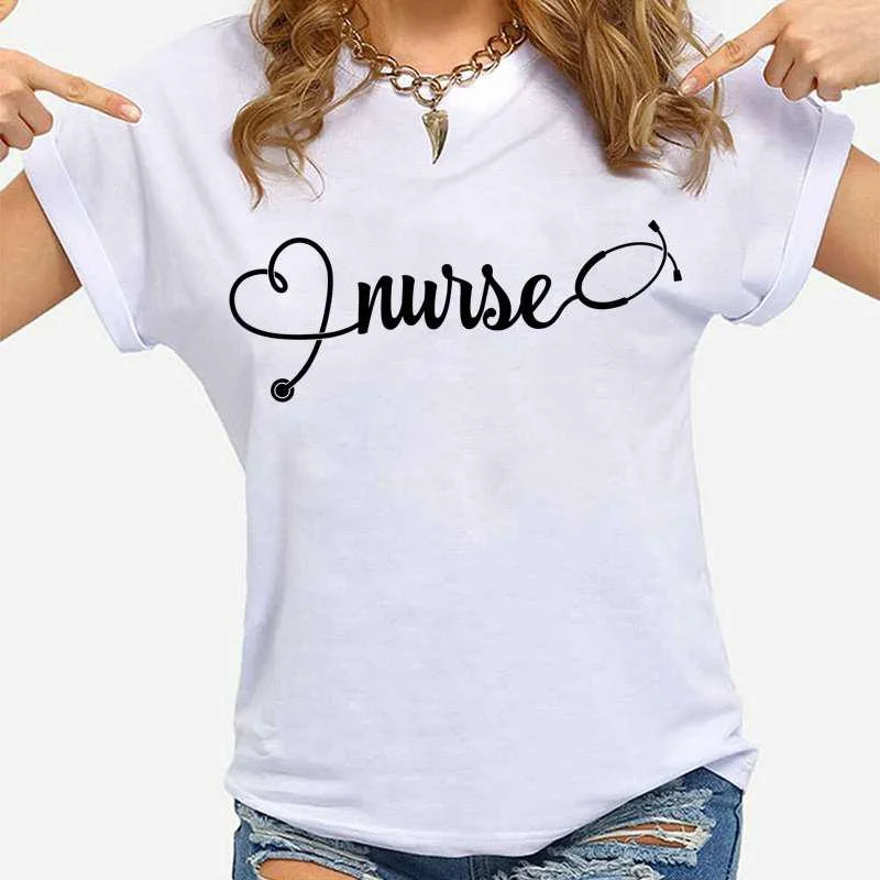 

Cute Nurse Heartbeat Line Printed T-Shirts Women Short Sleeve Funny Round Neck Tee Shirt Casual Summer Tops