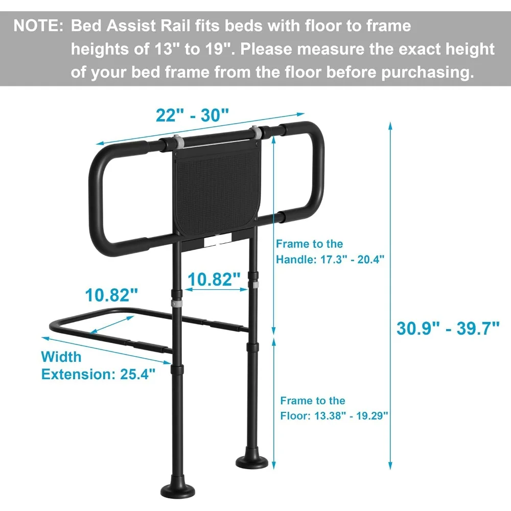 Bed Rails for Elderly Adults Safety: Adjustable Heights Bed Cane with Storage Pocket, Sensor Light, Bedrails for Elderly Adults