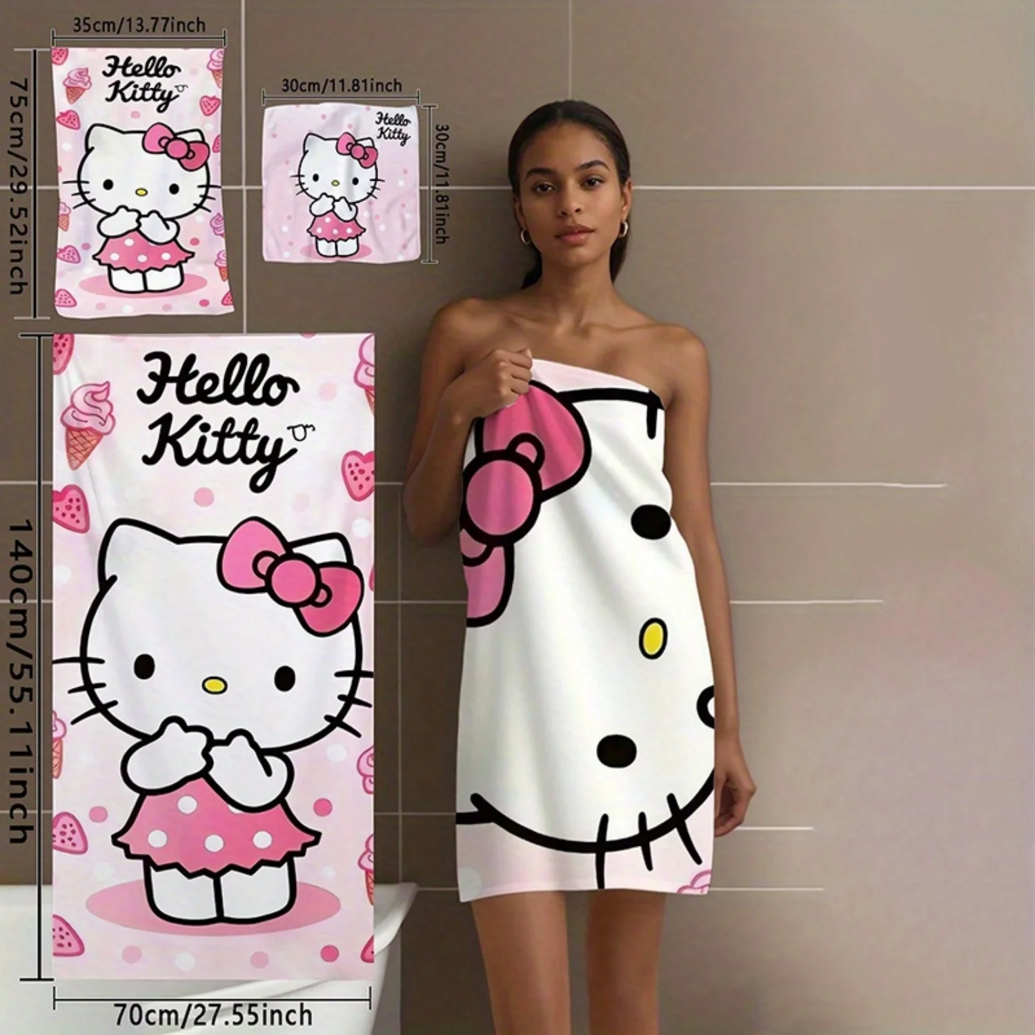 1 Multi-Purpose Sanrio Hello Kitty Towel, Lint-Free, Large Beach Towel, Small Kitchen Towel