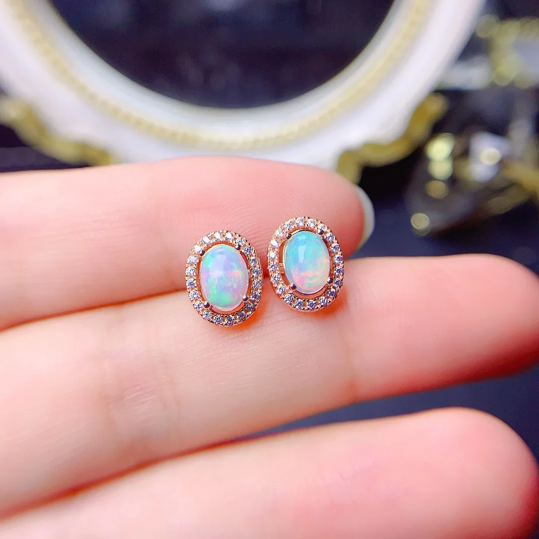 

Женские серьги-гвоздики из серебра 925 пробы с натуральным опалом, 5 х7 мм