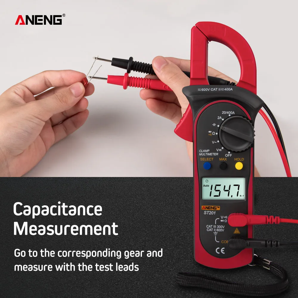 ANENG ST201 Digital Clamp Multimeter Ammeter Transistor Tester Voltage Tester Measurement Red Color