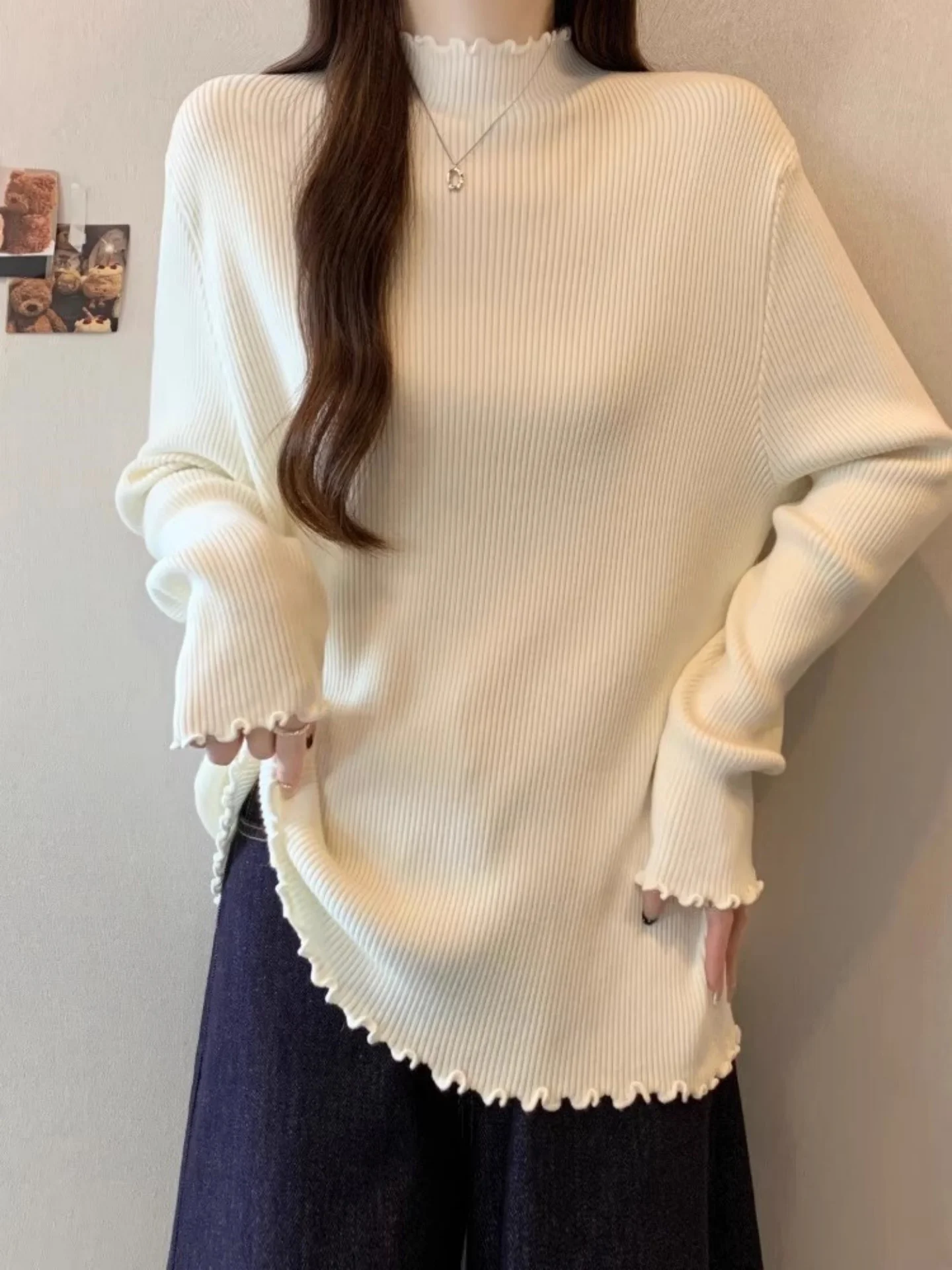

Women's Knitted Long Sve Sweater f High Collar Inner Wear Soft Medium Thiened Autumn Winter plus Size Inner irt