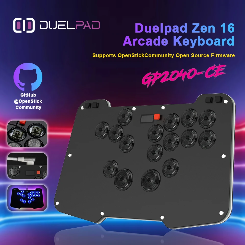 Duelpad Zen16  Ergonomic Leverless Controller Based On GP2040-CE Ergo-split All-button/Stickless/Arcade Controller For PC/NS/PS4