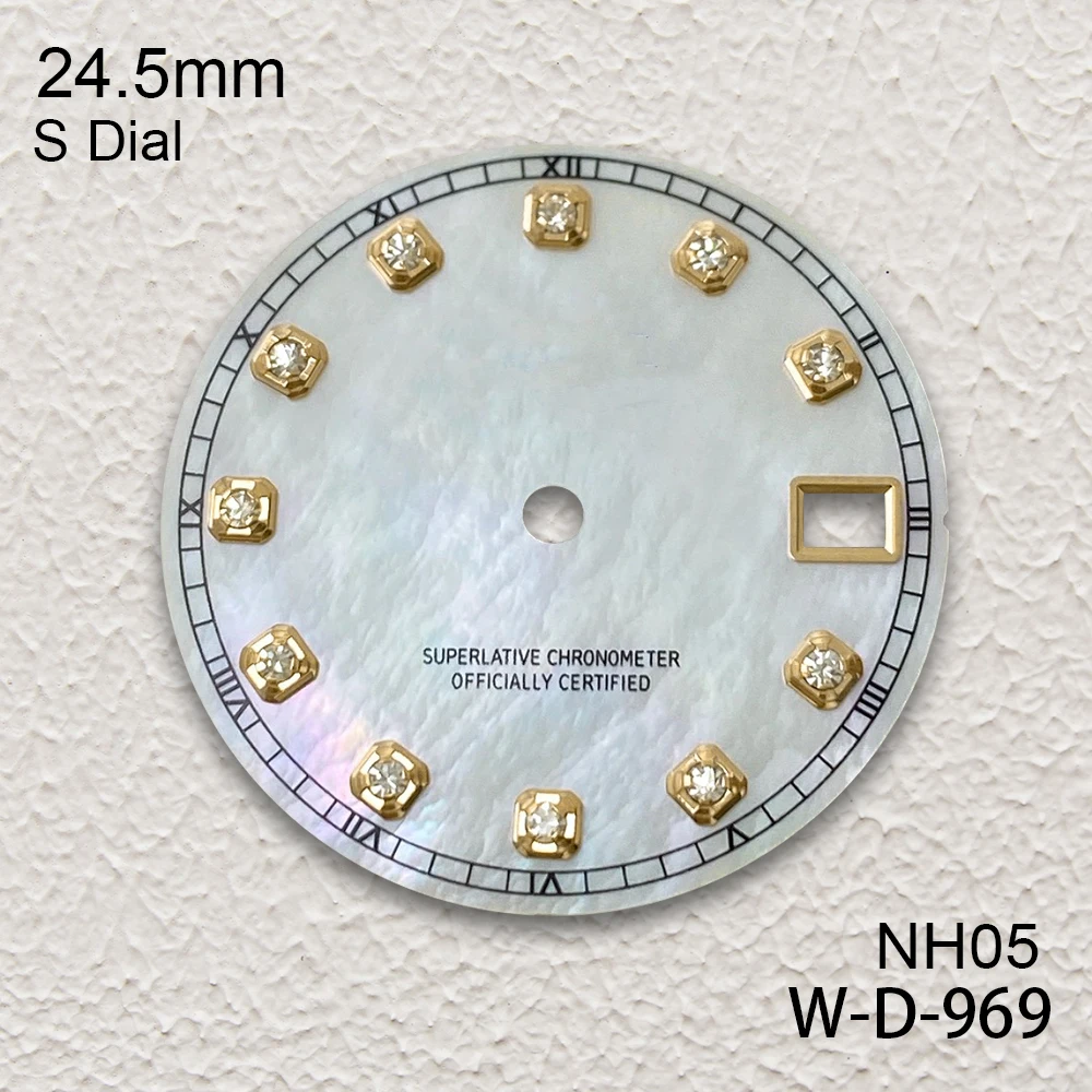 24.5mm S Logo Fritillaria Dial Fit NH05 Japanese Movement Diamond Quality White/Grey  Watch Modification Accessories