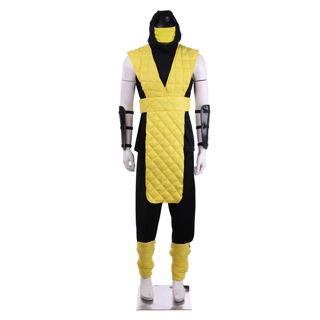 Men's MK Sub-Zero Reptile Scorpion Cosplay Costume Battle Suit with Face Covering Shotokan Ninja Fighter Suit Halloween Uniform